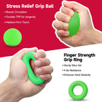 FitBeast Hand Grip Strengthener Workout Kit (5 Pack), 2 Forearm Grip Adjustable Resistance Hand Gripper, Finger Stretcher, Grip Ring & Stress Relief Grip Ball for Athletes, Light Green