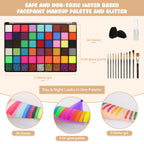 Pintada 54 Color Face Painting Kit for Kids - Non Toxic Water Activated Face Paint Palette with Stencils, Book, Brush & Sponges . For Halloween, Carnival, Party; Costume Makeup for Creative Activities