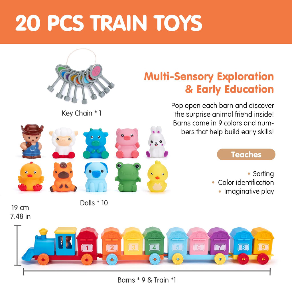 hahaland Montessori Farm Train Set, Toddler Learning Toys for 2-3 Year Olds