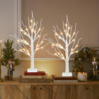 PEIDUO Christmas Decorations, 2FT Birch Tree with LED Lights, Warm White Light up Tree Lamp, Artificial Trees for Home Table Inside, Battery Powered, Timer (2PK)