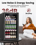 Feelfunn Wine Cooler Refrigerator - 26 Bottle 126 Can Mini Wine Fridge with Glass Door for Beer Soda Water Drink, Small Wine Cellar Beverage Refrigerator for Bedroom Office Home Bar Dorm, 3.2 Cu.Ft