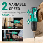 DCA Cordless Drill Set, 354 in-lbs Torque, 3/8" Keyless Chuck, Electric Power Drill with 2.0Ah Battery and Charger,18+1 Position,25-Piece 20V Drill Driver Kit, ADJZ2035