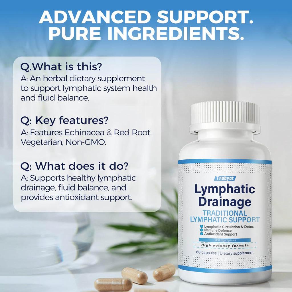 Trobyot Lymphatic Drainage Capsules for Sedentary Lifestyles | Lymphatic Support Supplement with Dandelion & Cleavers | Supports Fluid Balance, Digestion & Circulation | Non-GMO, Vegan | 60 Count
