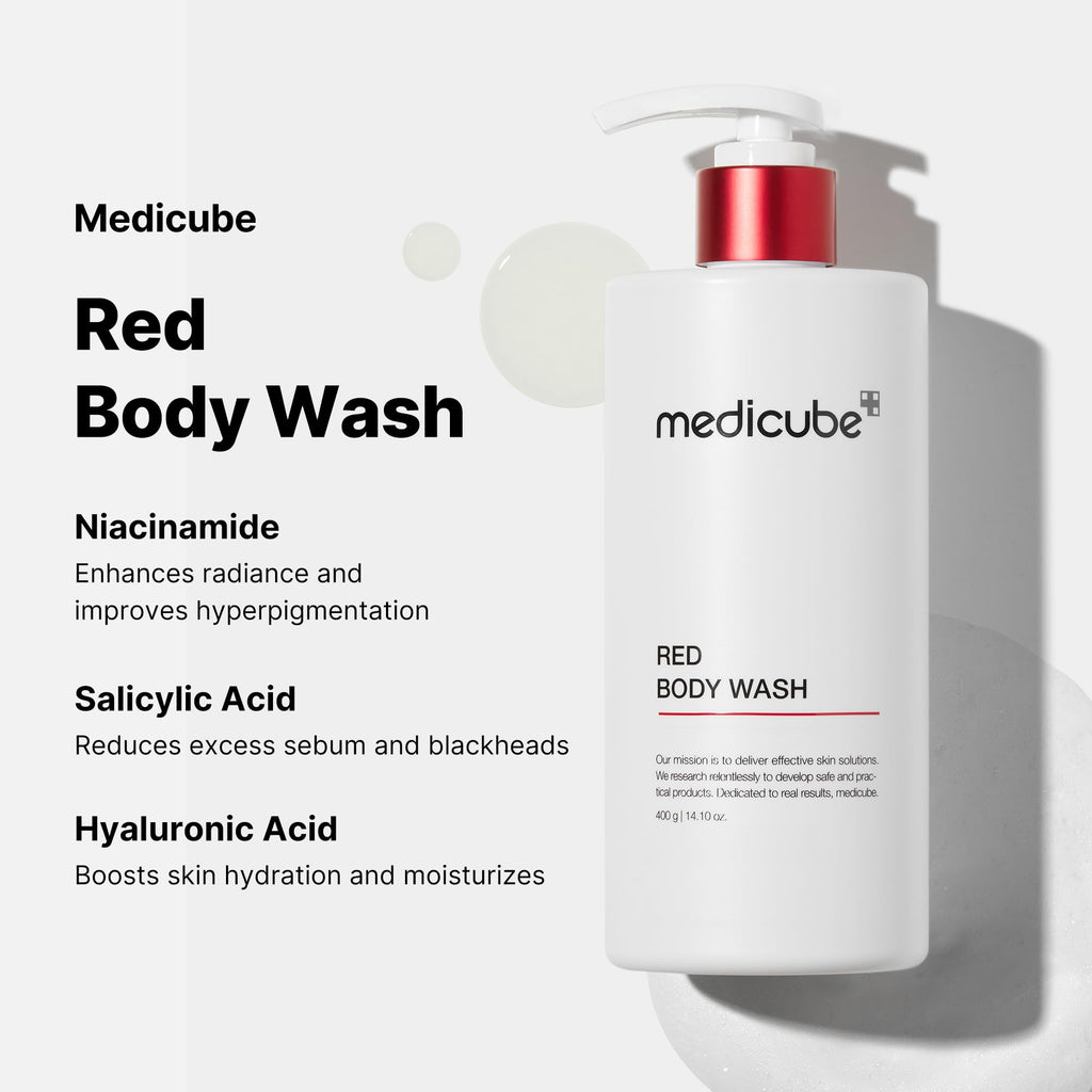 medicube Red Body Wash 14.10 Fl.oz I Low pH and Hydrating Cleanser with Salicylic Acid, Lactic Acid, Niacinamide and Hyaluronic Acid Suitable for Bacne Treatment | Korean Skin Care
