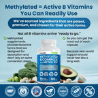 Methylated B Complex with Methylfolate and B12 Methylcobalamin 1000 mcg - Methylated Multivitamin for Energy, Brain Function, and Wellness - Vitamin B Complex for Men & Women (90 Servings) (Pack of 1)