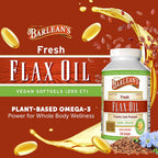 Barlean's Vegan Flaxseed Oil Supplements, Cold-Pressed Flax Seed Supplement Softgels with 1650 mg ALA Fatty Acids, 250 Count
