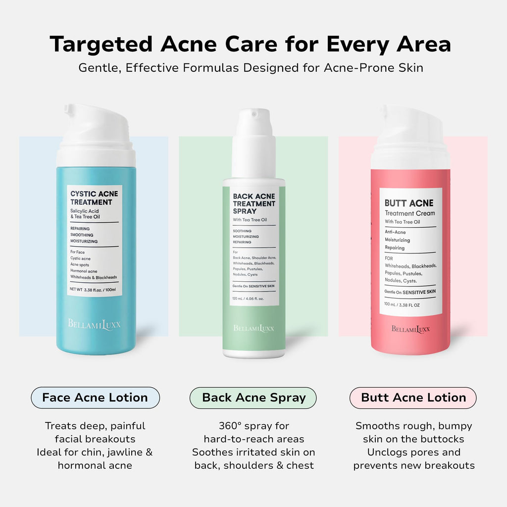 BellamiLuxx Cystic Acne Treatment for Face: Hormonal Acne Treatment Cream for Teens & Adults - Salicylic Acid & Tea Tree Oil Pimple Spot Remover - Anti-Acne Moisturizer Reduces Redness, Blemishes