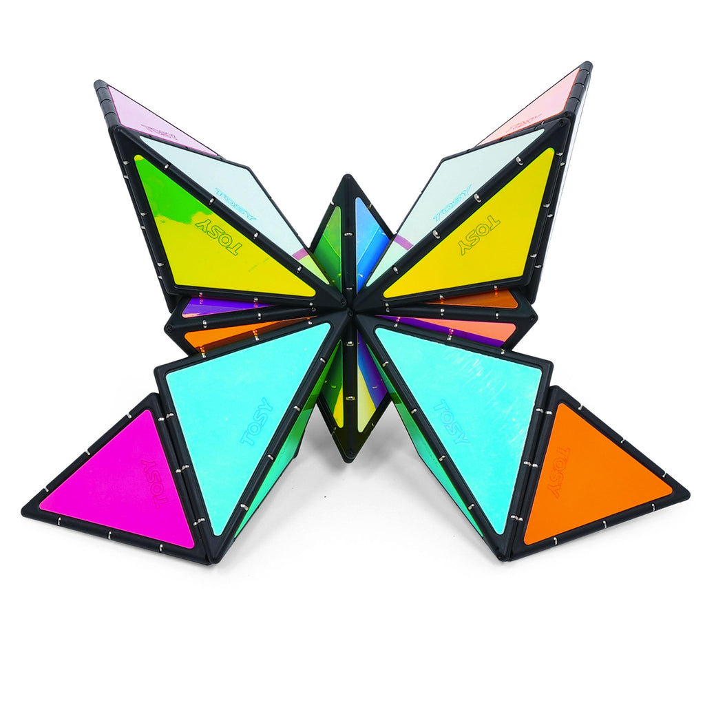 TOSY Magnet Pyramid Glow - 1 Cube Transforms into 1 Billion Shapes, 12 Pieces, 243 Rare Earth Magnets, Glowing, Holographic Design Magnet Tiles Creative Puzzle STEM/STEAM Toy