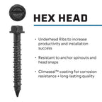 Tapcon 1/4 x 2-3/4 Inch Black Hex Head Concrete Anchors, 300 PCS, Corrosion Resistant Climaseal™ Coating, Heavy-Duty Concrete and Masonry Screws, Superior Holding Strength, Drill Bit Included