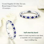RANDES Blue Sapphire Eternity Rings for Women 925 Sterling Silver September Birthstone Ring Stackable Thin Sapphire Band Ring Size 7