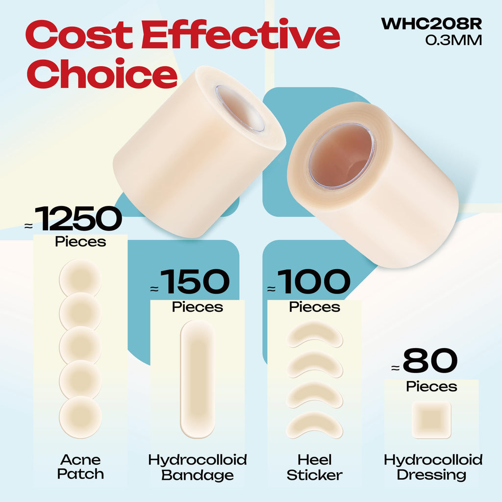 LIFARA Hydrocolloid Roll for Wound Care - Cut-to-Size, Hydrocolloid Patch Bandages with Self-Adhesive, Ultra Absorbent & Waterproof, First Aid Kit Essential (11.8mil/ 0.3mm Thickness, 2in*8ft)