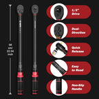 VANPO 1/2-Inch Drive Click Torque Wrench, 20-260 Ft-Lb/27.1-352.3 Nm, 22.04", Dual Direction, 72 Tooth, Adjustment Torque Wrench with 1/2" to 3/8" Adapter & 125mm Extension Bar for Car & Truck
