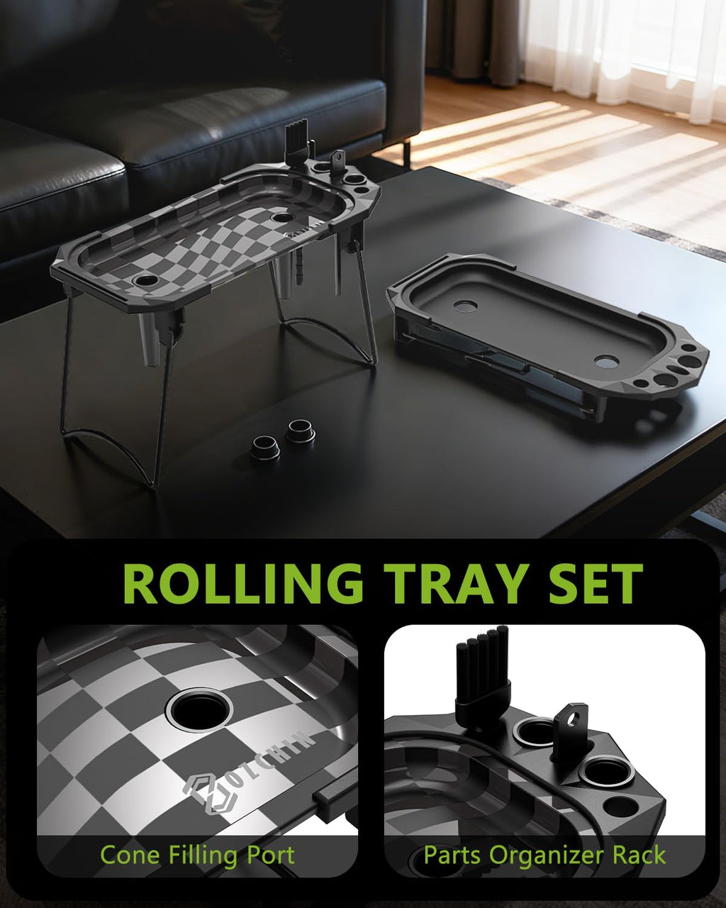 OZCHIN Foldable Metal Tray Set, Stylish Tray with Cleaning Brush & Scoop Card, Portable Space-Saving Organizer for Home or Travel, Great