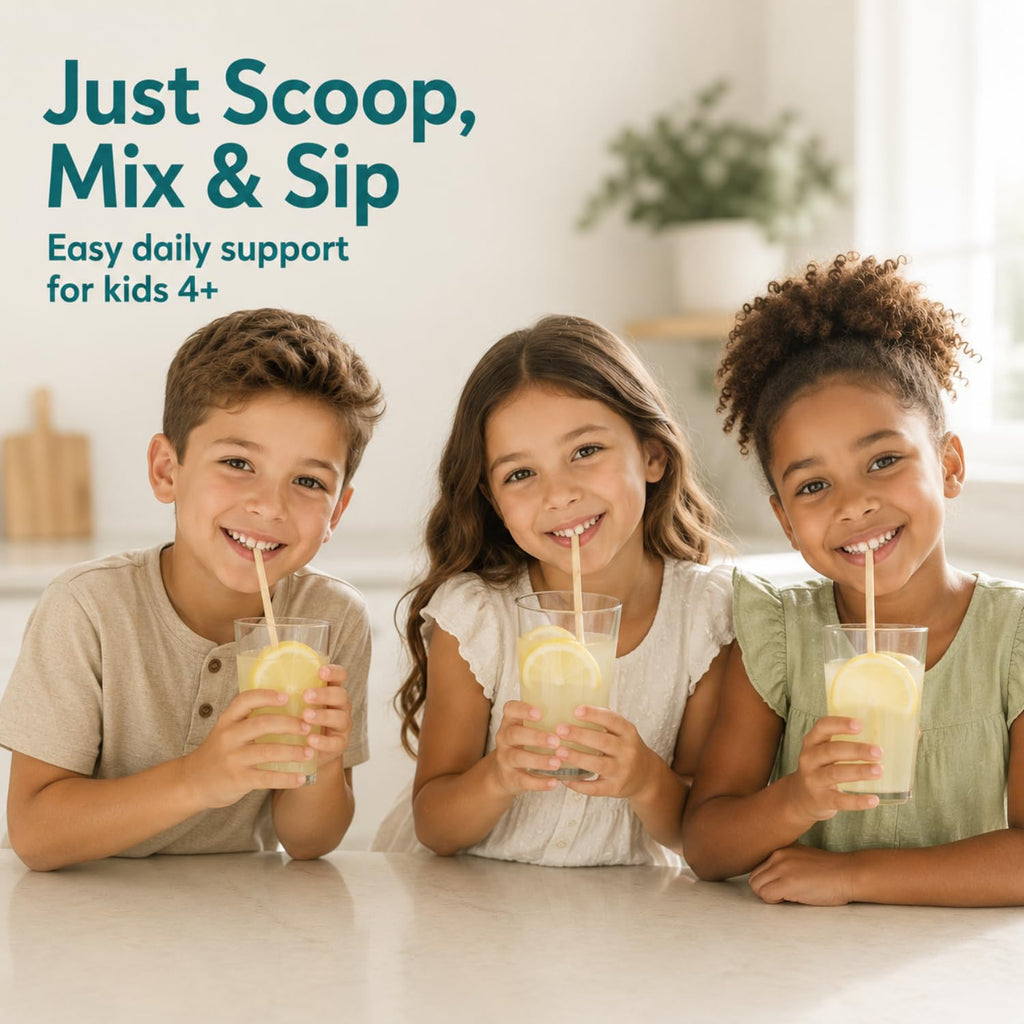 Trunova Kids Focus Attention Drink Mix | Gut + Brain Support Powder for Children Ages 4+ | Strawberry Lemonade | Vitamins, Minerals, Prebiotics & Probiotics | Non-GMO | Gluten Free | 30 Servings
