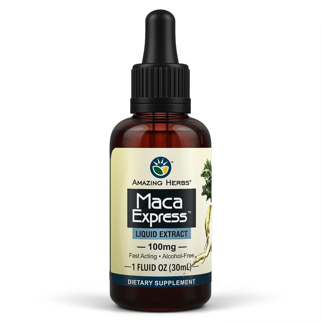 Amazing Herbs Maca Express Liquid Extract - Peruvian Maca Extract, Promotes Stamina, Energy, Endurance, & Mental Clairity - 1 Fl Oz