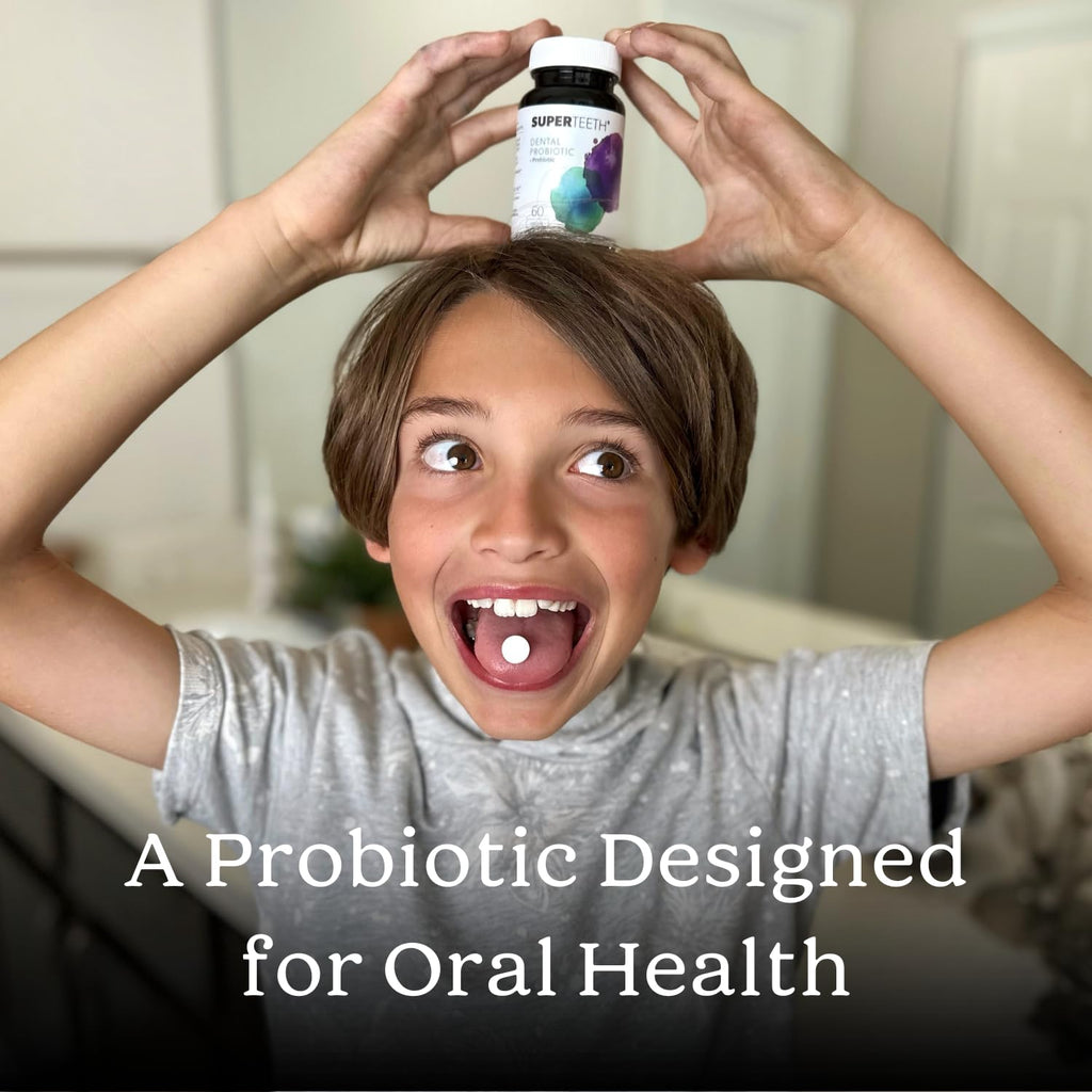 SuperTeeth Oral Probiotics for Mouth Bad Breath & Cavities, Oral Defense Dental Probiotic to Support Healthy Teeth & Gums, Lactobacillus Reuteri Chewable for Kids & Adults, 30 Mint Tablets