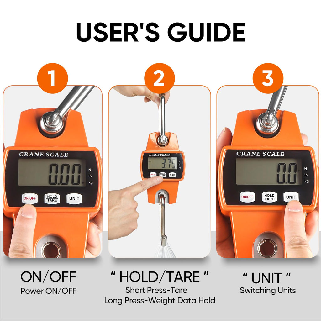 RoMech 660lb Digital Hanging Scale with Cast Aluminum Case, Handheld 300Kg Mini Crane Scale with Hooks for Farm Hunting Fishing Outdoor (Orange)