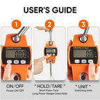 RoMech 660lb Digital Hanging Scale with Cast Aluminum Case, Handheld 300Kg Mini Crane Scale with Hooks for Farm Hunting Fishing Outdoor (Orange)