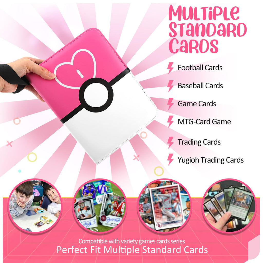 900 - Pockets Trading Card Binder with Removable 50 Sleeves, Card Collector Album with Zipper, Portable Card Holder Book Fits Sports Card, Game Card - Pink
