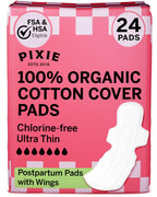 Pixie Organic Cotton Ultra-Thin Extra Long Overnight Pads for Women – Maximum Absorbency with Wings – Leak-Proof, Hypoallergenic, Unscented, Postpartum – Compostable, Biodegradable – 24 Count