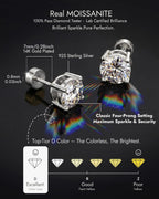 Moissanite Stud Earrings Flat Back, 925 Sterling Silver 5mm Sleep Studs
