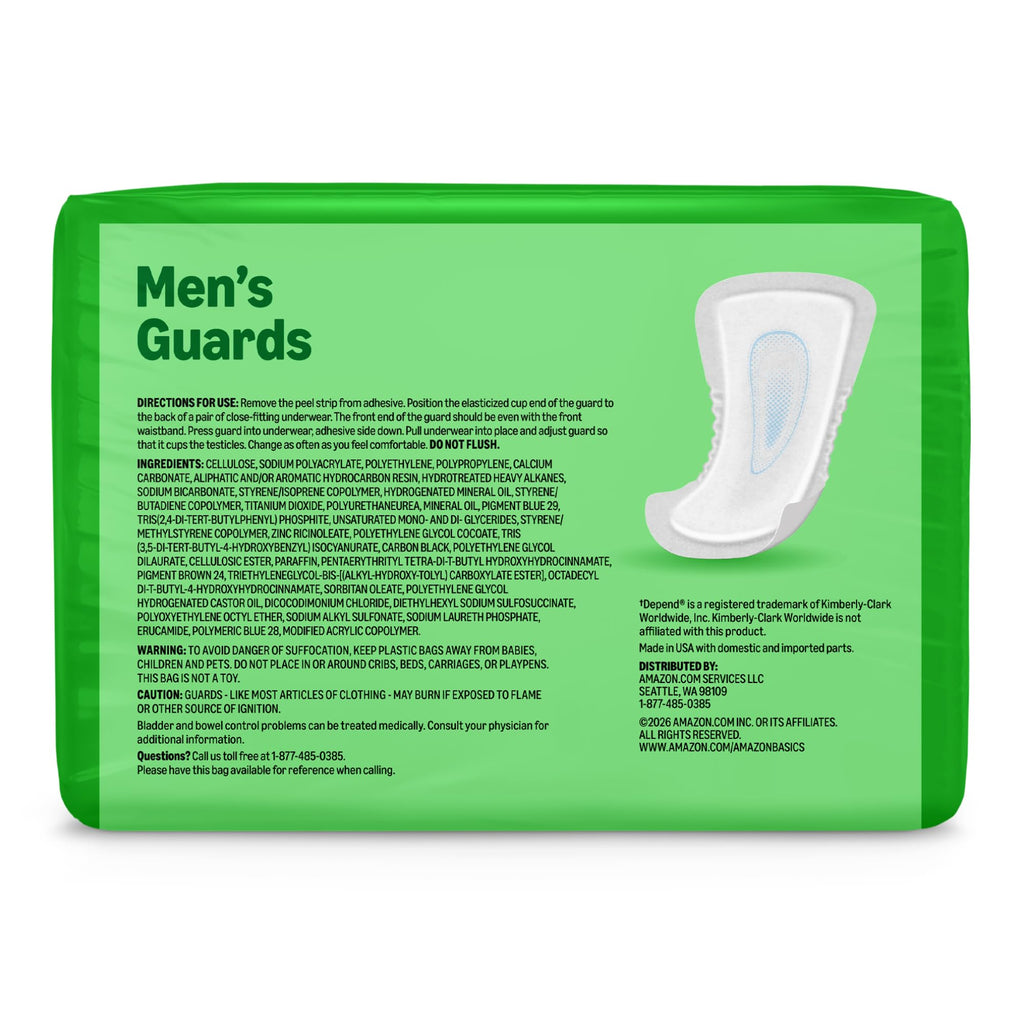 Amazon Basics Men's Incontinence Guards, Maximum Absorbency, 52 Count, (1 Pack of 52), Packaging May Vary