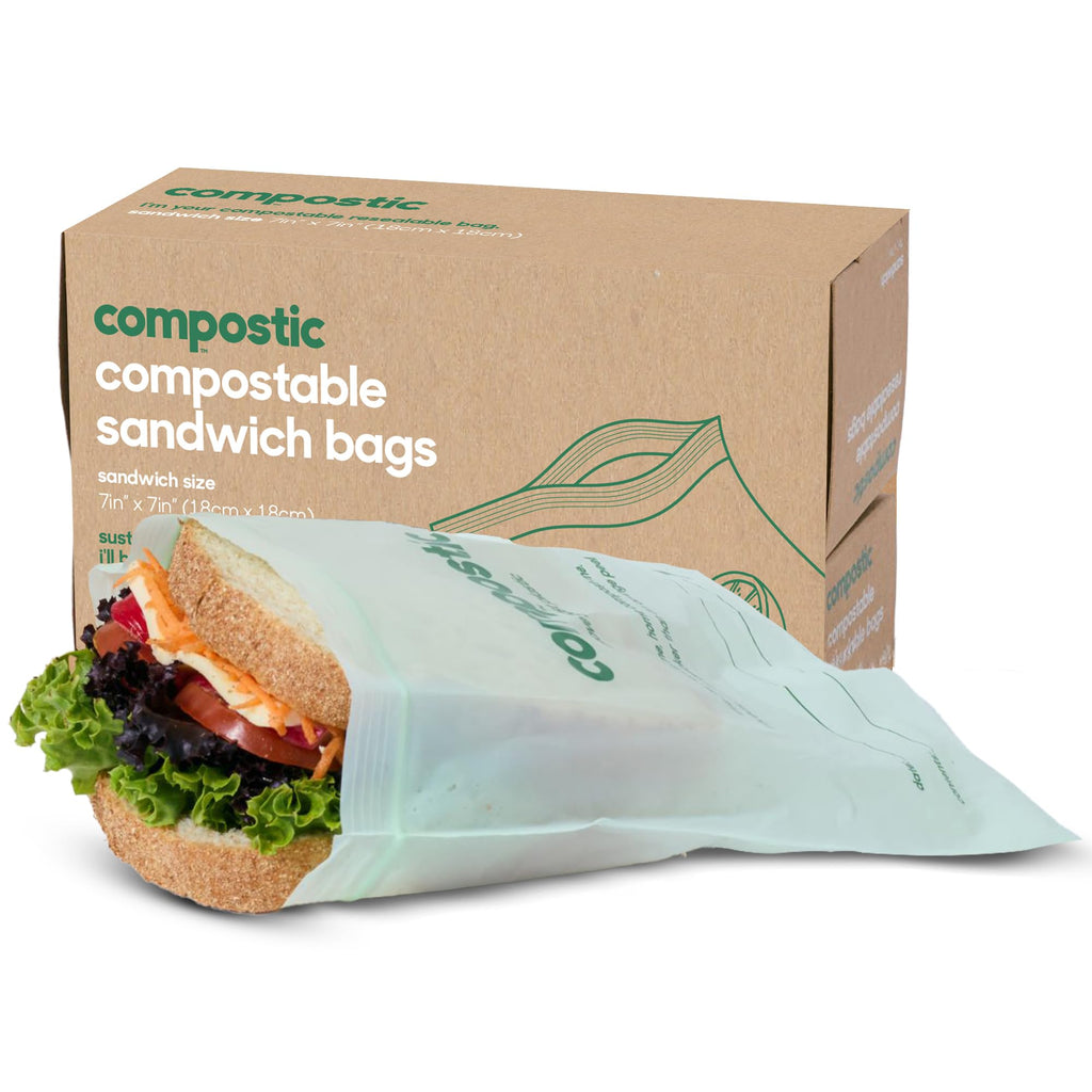 Compostic Compostable XL Sandwich Bags (90 + 10 Count) Everyday Essential — Resealable Zip-Seal, Plant-Based, Home Compostable, Freezer & Microwave Safe, BPA-Free, Non-Toxic, GMO-Free Food Storage Bag