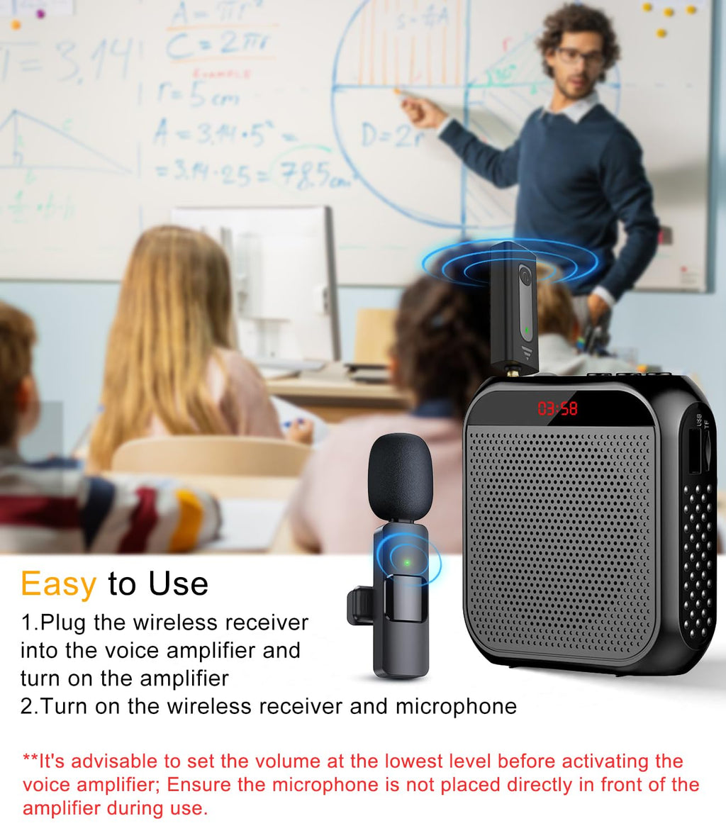 Jkoailiwi Voice Amplifier with Wireless Lapel Microphone, Personal Teachers Microphone for Classroom, Portable Megaphone PA Speaker Headset System, Wireless Voice Amplifier for Tour Guide/Yoga