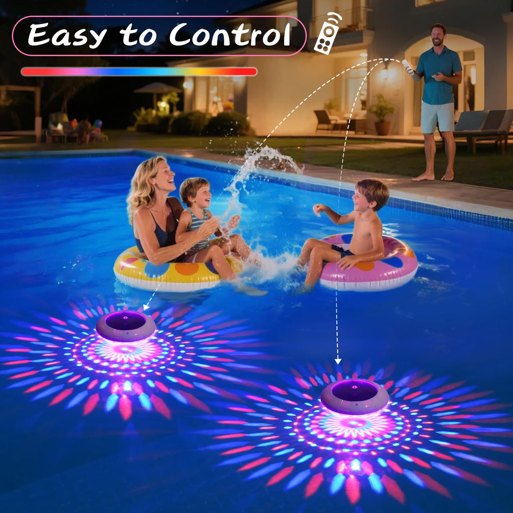 Cootway Floating Pool Lights w/Remote, 6.5 Inch RGB Solar Pool Lights That Float with 9 Dynamic Lighting, IP68 Waterproof Pool Floating Light, Hangable Solar Floating Light for Pools Party Garden(4)