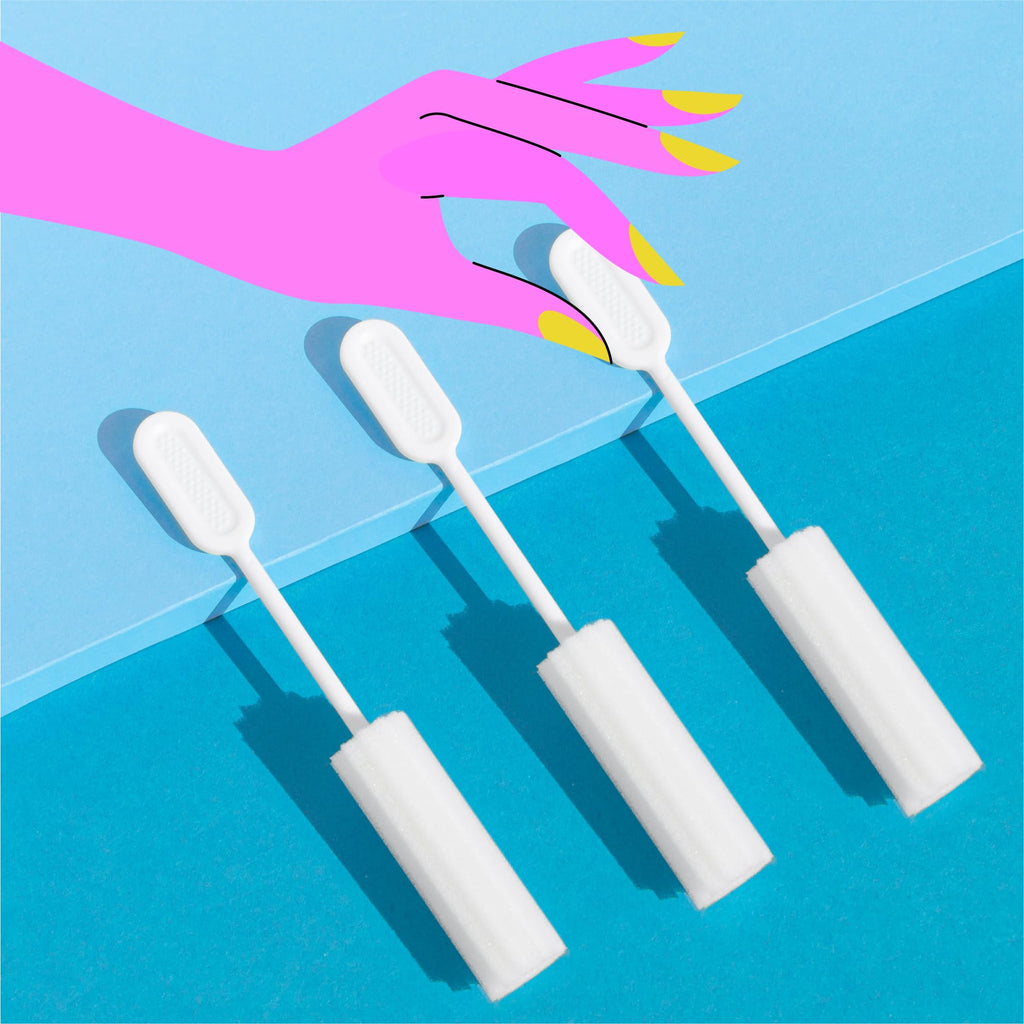 [25 Pack] Swizzle Stick Absorbing Sponge for Women - Ultra-Absorbent Post-Romance Cleanup Sponge to Stop the Drip - Long Handle, Easy Grip, Individually Packaged