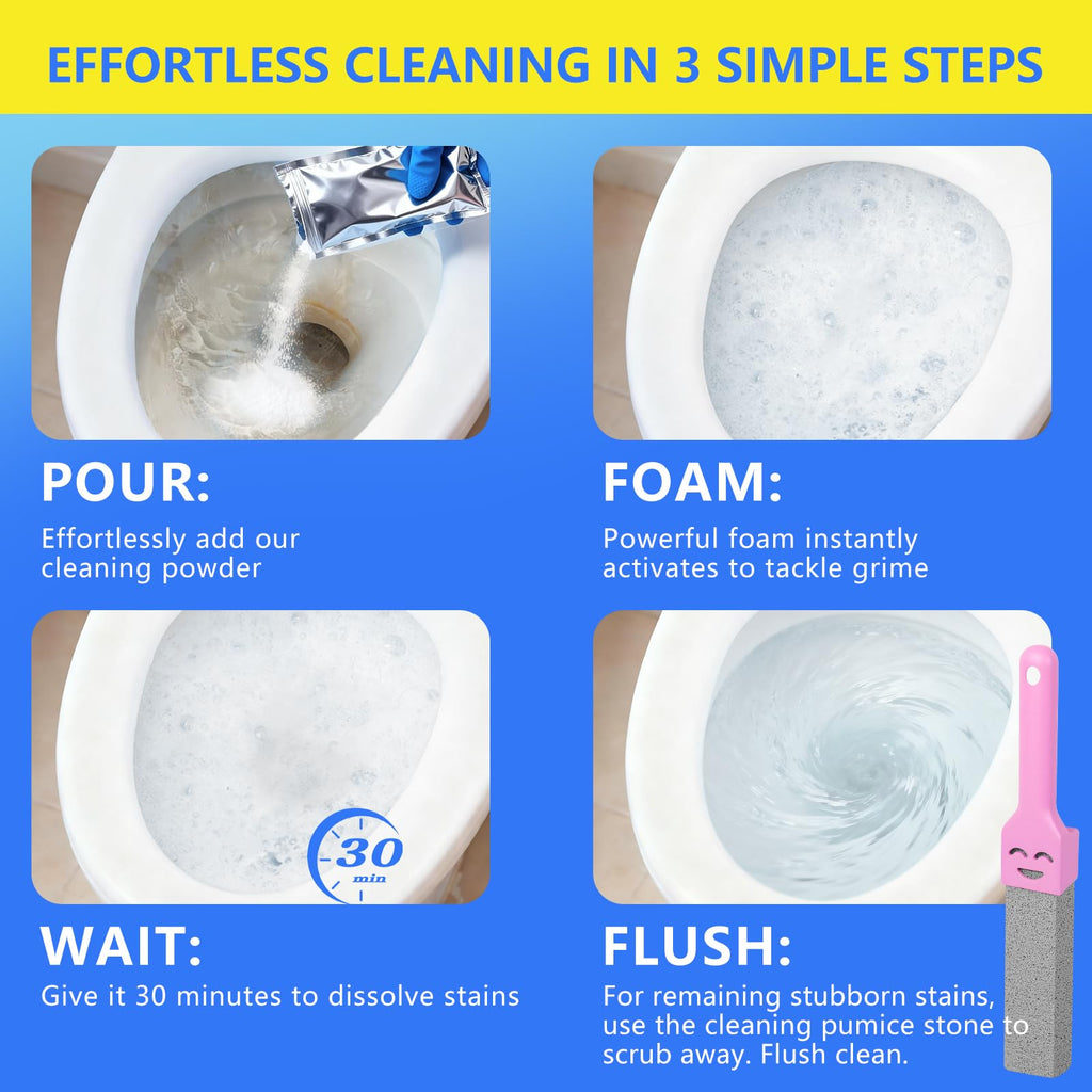 MineeCozee Foaming Toilet Bowl Cleaner Powder: Self-Activating Foam Toilet Cleaner for Deep Cleaning - Stain Remover for Bathroom (400g)