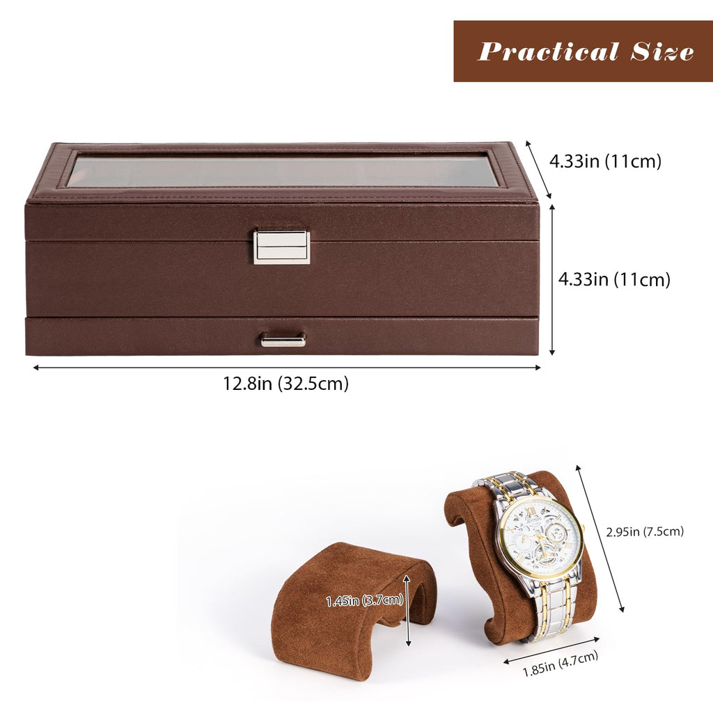 ProCase Watch Box, 6 Slot Watch Display Case with Drawer -Espresso