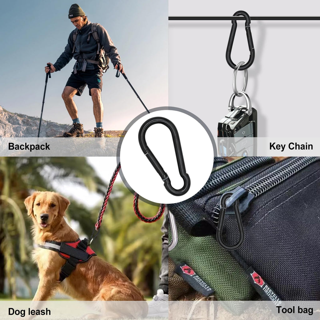 Carabiner Clip Hook, 3.15 inch 15 pcs Black Heavy Duty Spring Snap Hook Key Chain, Carabiners Clips for Outdoor Camping, Swing Set, Hammock, Hiking Travel, Fishing, Quick Link Keychain