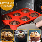 Silicone Jumbo Muffin Pan, 3.5 Inch Silicone Texas Muffin Pan 6 Cup Large Cupcake Pan Nonstick BPA Free 2 Pack Red