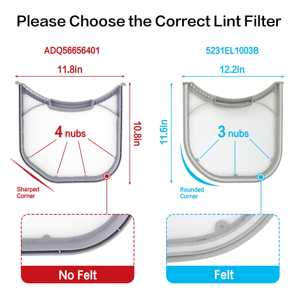 ADQ56656401 Dryer Lint Filter Upgraded Stainless Steel Mesh Screen for LG ADQ566564 and Ken-more Elite Dryer Lint Screen Replacement with Clothes Dryer Lint Vent Trap Cleaner Brush Part #PS3531962