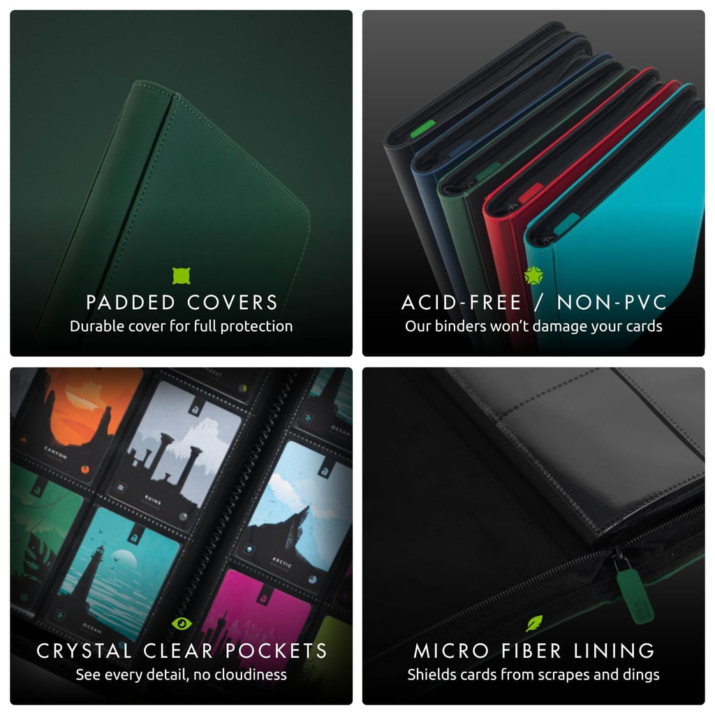 Vault X 12 XL Pocket Trading Card Zip Binder - 624 cards, Premium Exo-Tec Album Material, 26 Side-Loading Pages, Folder for Collectible Card Games, Sports, TCG (Green)