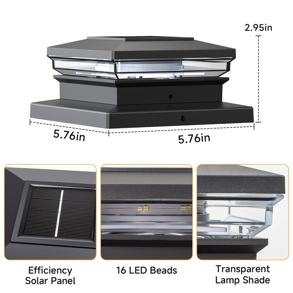 Solar Post Cap Lights,Fence Post Solar Lights 8 Pack, Waterproof Outdoor Light for Garden Deck Patio, Black Deck Posts Light with 2 Color Modes,For 4x4 5x5 6x6 Wooden/Vinyl/Aluminium Posts