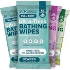 Extra Large Bath Wipes for Adults Bathing No Rinse - 40 Ultra Thick Disposable Body Cleansing Wipes for Men, Women & Elderly - Great for Gym, Camping, Post Surgery - Variety Pack