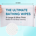 100 XL Bathing Wipes No Rinse for Adults, Shower Wipe - Extra Thick & Large Body Cleansing Wipe for Elderly, Men & Women, Soft & Gentle Disposable Bath Wipes for Travel, Camping
