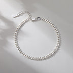 TOPCRED 925 Sterling Silver Chain Bracelet for Women - Diamond-Cut Cuban Link Chain 7 Inches