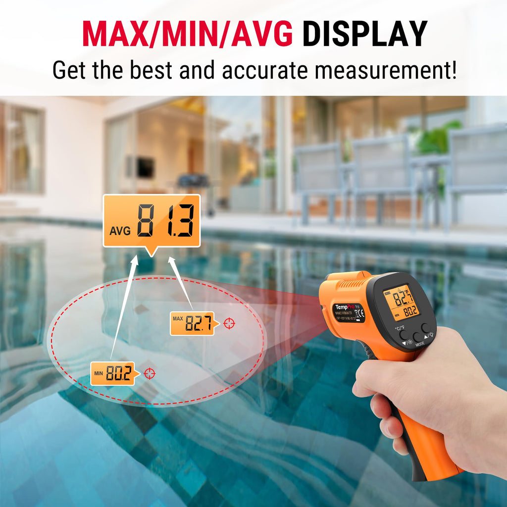 TempPro Temperature Gun, Infrared Thermometer Gun with Laser, Laser Thermometer Gun -58-1022 ℉, Meat Thermometer Digital with Super Long Probe, Food Thermometer for Cooking(Previously ThermoPro)