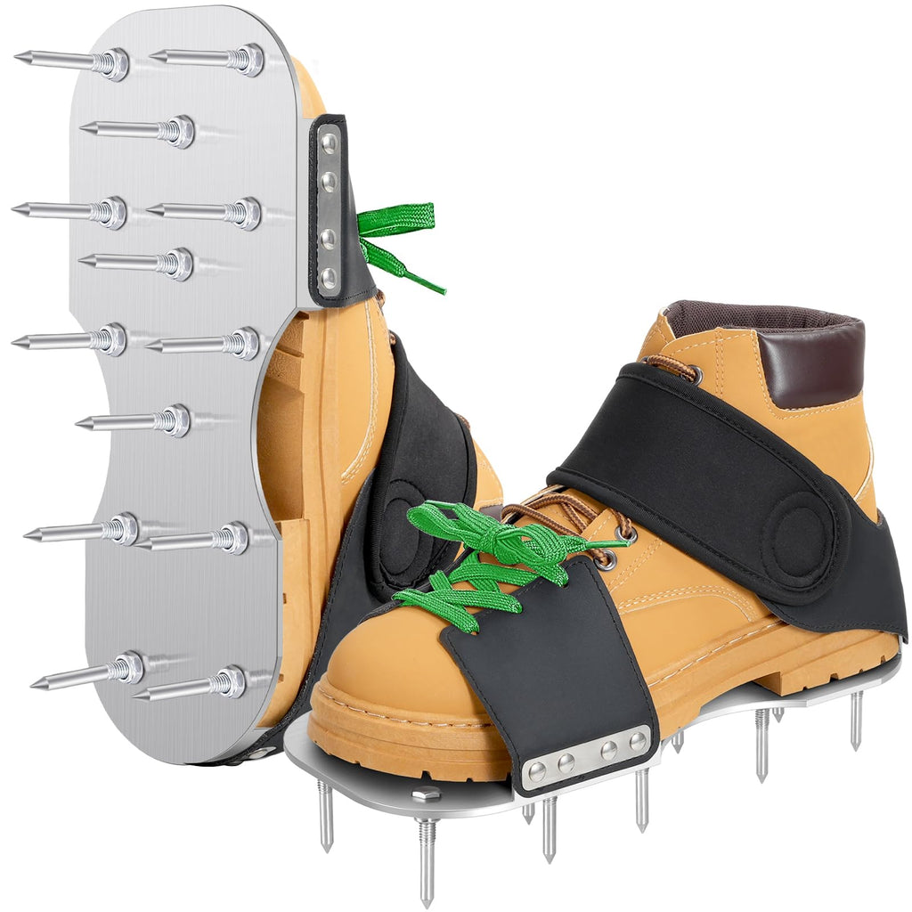 Leweio Aerator Shoes, Lawn Aerator Shoes for Grass with 3MM Metal Bottom, Aeration Shoes for Lawn with Adaptable Straps, Pre-Assembled Aerating Shoes for Lawn with Bend-Resistant Spikes, Green