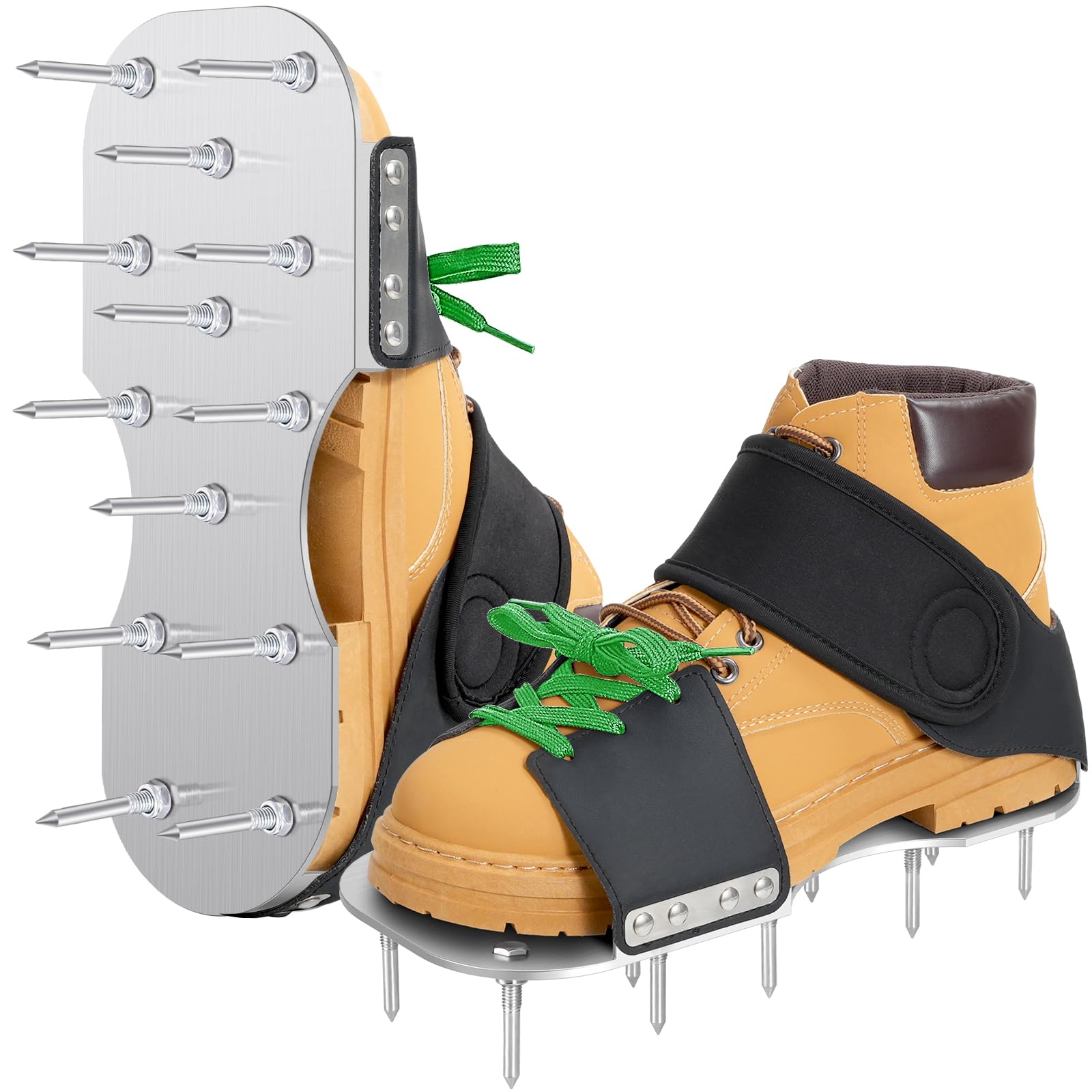 Leweio Aerator Shoes, Lawn Aerator Shoes for Grass with 3MM Metal Bottom, Aeration Shoes for Lawn with Adaptable Straps, Pre-Assembled Aerating Shoes for Lawn with Bend-Resistant Spikes, Green