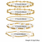 Dainty 14K Gold Beaded Cross Bracelet Stack for Women,Bohemian Stretch Pearl Gold Plated Ball Beads Non Tarnish Stackable Bracelets Set Fashion Prom Holiday Accessories Jewelry Gift Friendship