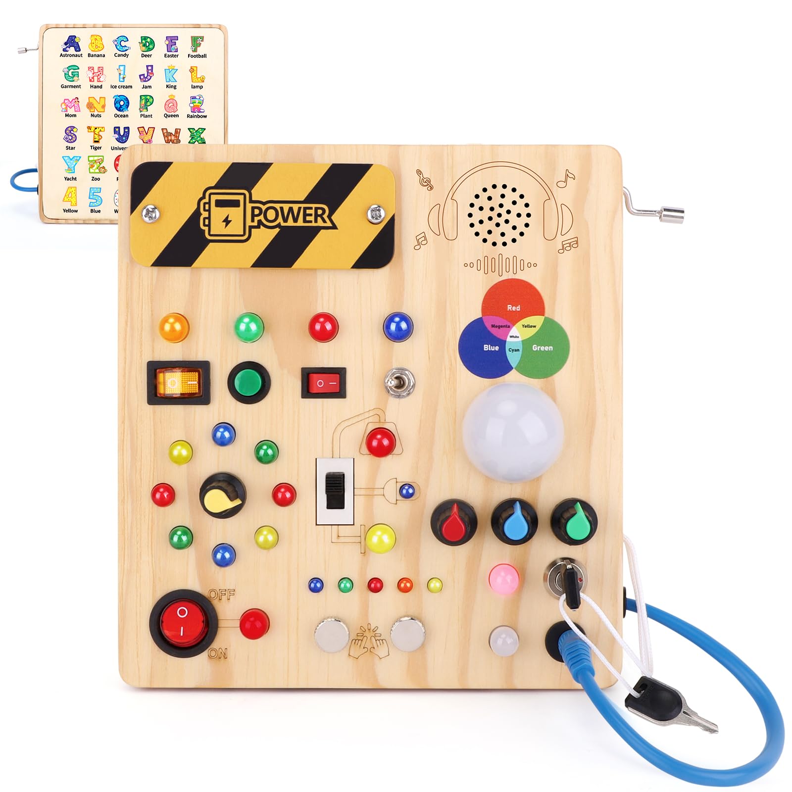 Iabedi Busy Board,Montessori Toys for 1-3 Years Old, Wooden Toddler Toys, Autism Sensory Travel Toy, Ideal Gift for 1+ Year Old Boys (Busy Board v4)