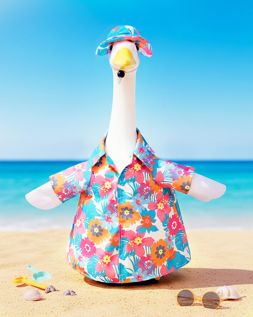 cyzucle 23 Inch Porch Goose Summer Outfit,Hawaiian Porch Goose Clothes for Cement Concrete Yard Porch Geese Statue, Outdoor Goose Decor