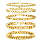 VNOX Gold Chain Bracelet for Men - 5 Pcs Solid Stainless Steel Rope/Figaro/Paperclip/Cuban Link Curb Chunky Chain Bracelet Set Wrist Band for Men Women,8.3 Inches,Mens Jewelry Gifts
