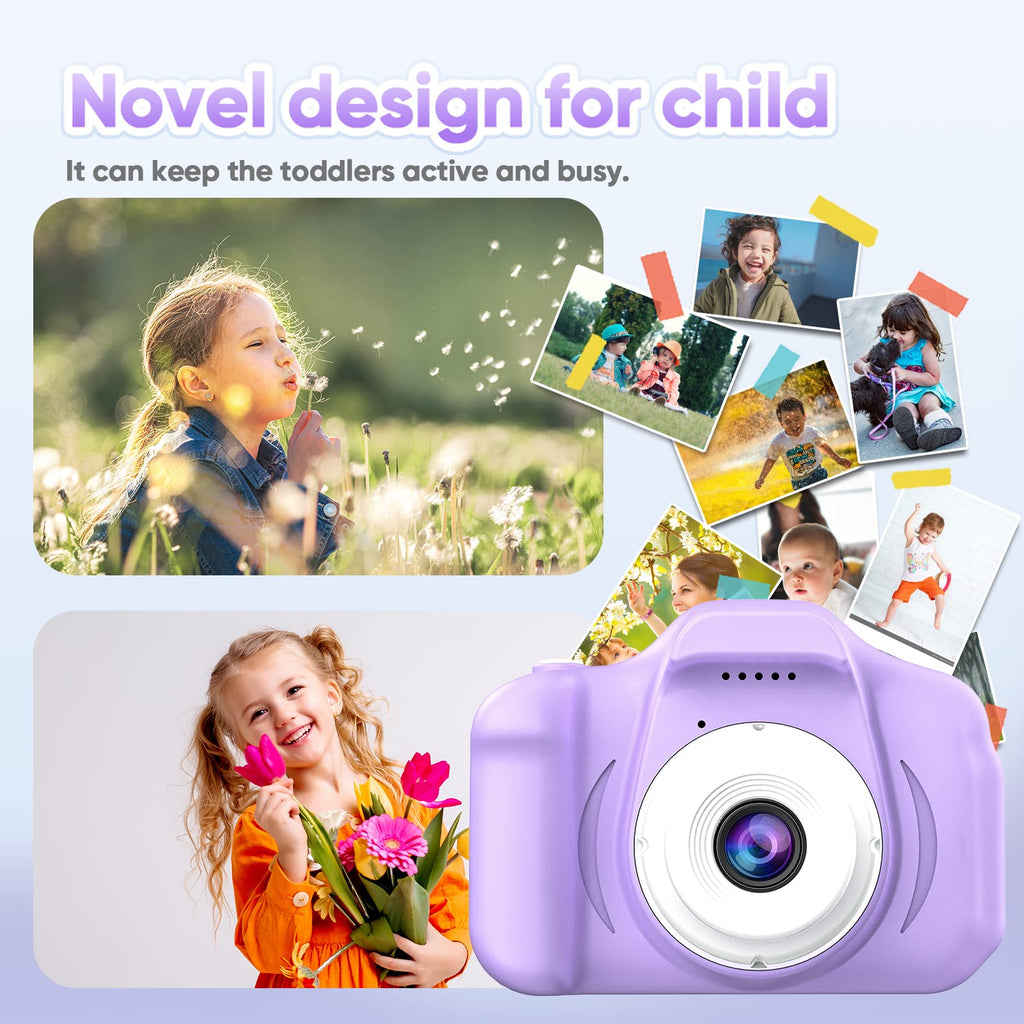 Seckton Upgrade Kids Selfie Camera, Christmas Birthday Gifts for Girls Age 3-9, HD Digital Video Cameras for Toddler, Portable Toy for 3 4 5 6 7 8 Year Old Girl with SD Card-Purple White