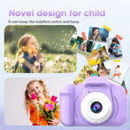 Seckton Upgrade Kids Selfie Camera, Christmas Birthday Gifts for Girls Age 3-9, HD Digital Video Cameras for Toddler, Portable Toy for 3 4 5 6 7 8 Year Old Girl with SD Card-Purple White