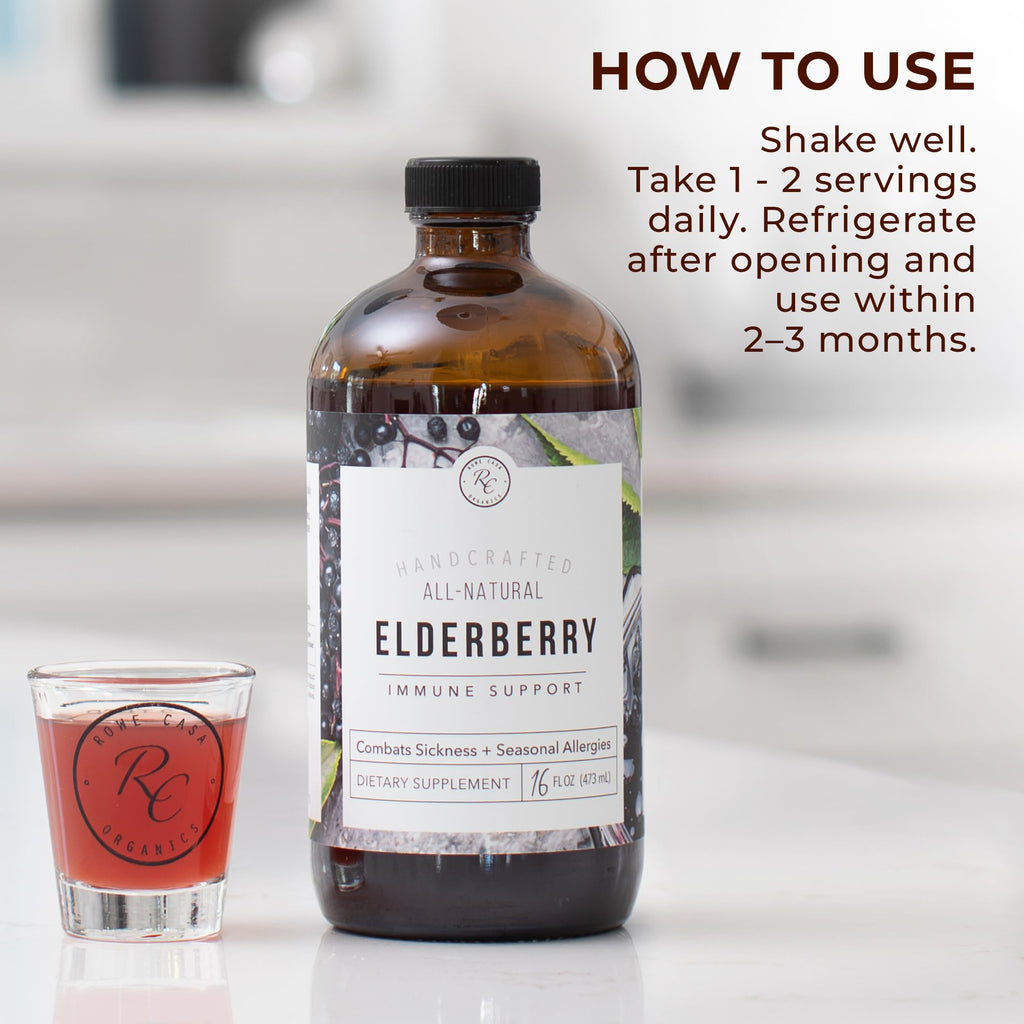 Rowe Casa Organics Elderberry Immune Support with Antioxidants, Zinc, and Vitamin C for Kids and Adults, Organic Elderberry Syrup for Immune Support, 16 Fl Oz